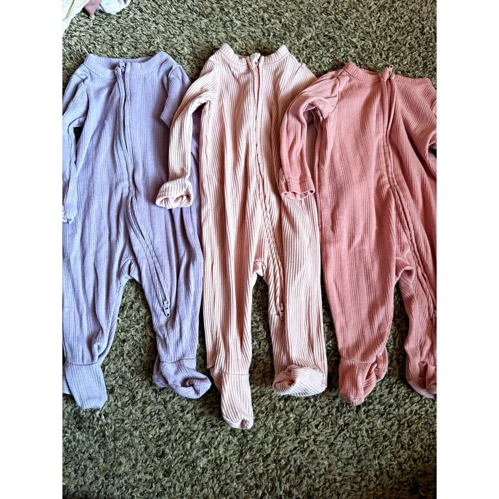 Old Navy Lot of 3 0-3M Cotton Ribbed Knit Zip Footed Sleepers Multicolor